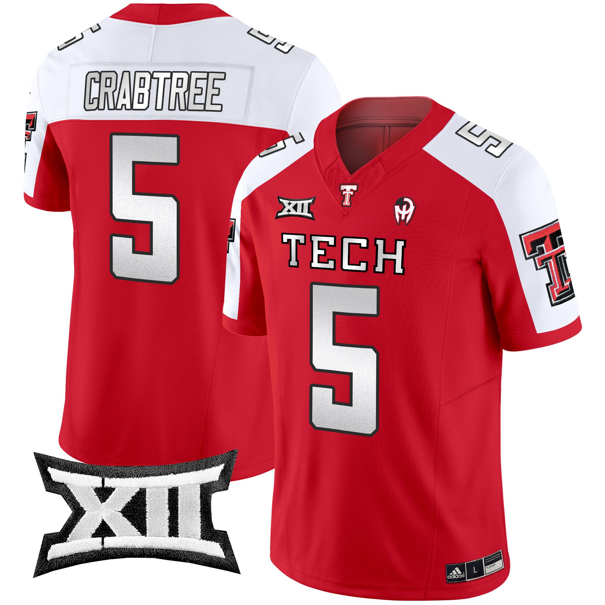 Men Texas Tech Red Raiders #5 Crabtree Red 2024 Patrick Mahomes Symbol Vapor Limited NCAA Jersey